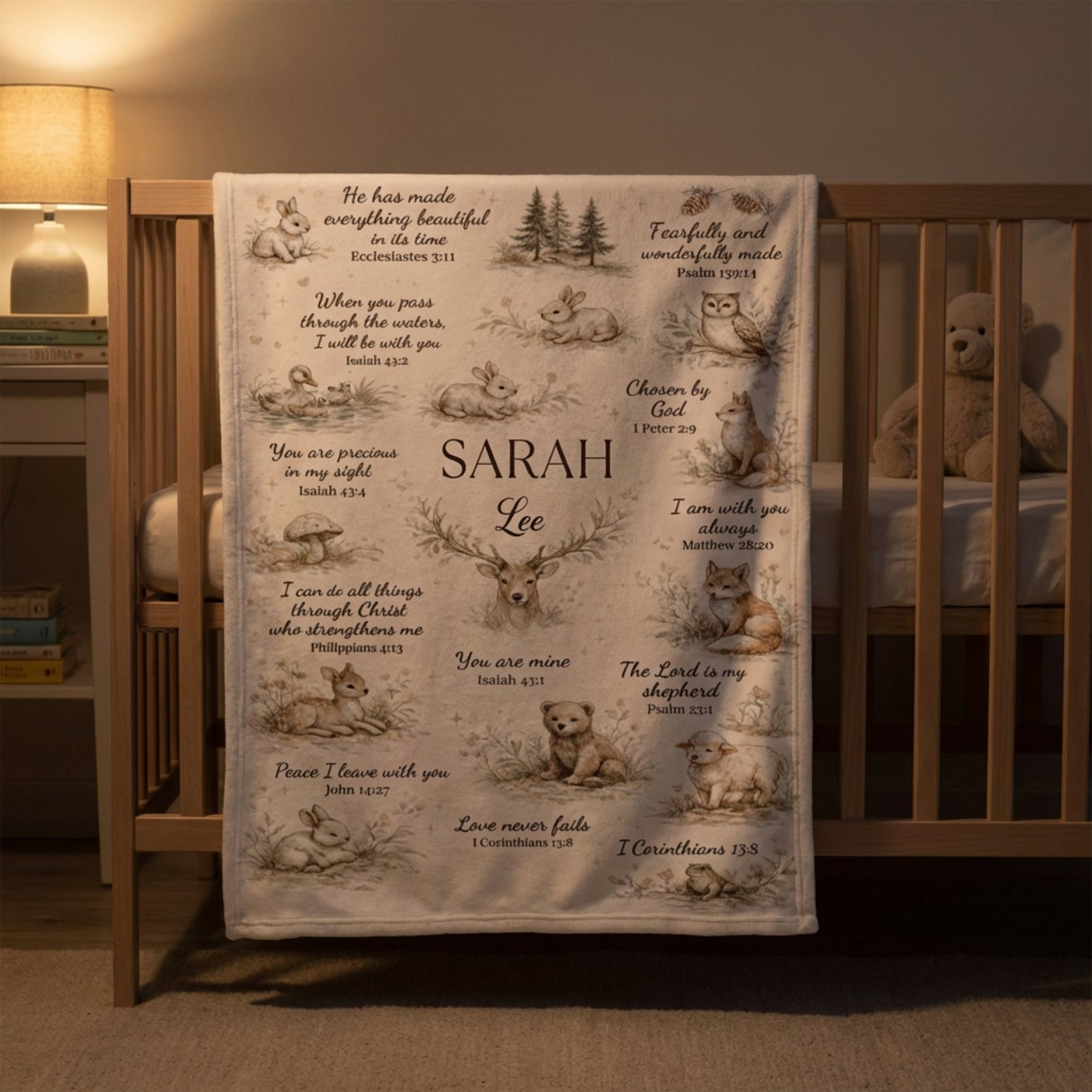Personalized Christian Baby Name Blanket – Bible Verse Fleece Blanket, Custom Nursery Gift, Faith-Based Baby Shower Gift