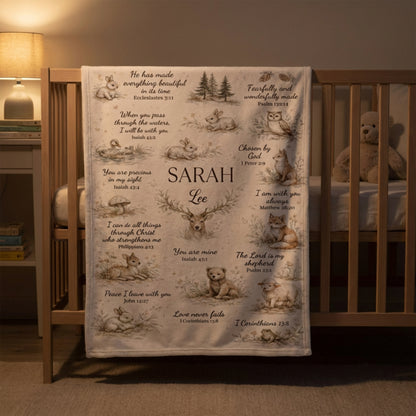Personalized Christian Baby Name Blanket – Bible Verse Fleece Blanket, Custom Nursery Gift, Faith-Based Baby Shower Gift