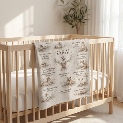 Personalized Christian Baby Name Blanket – Bible Verse Fleece Blanket, Custom Nursery Gift, Faith-Based Baby Shower Gift