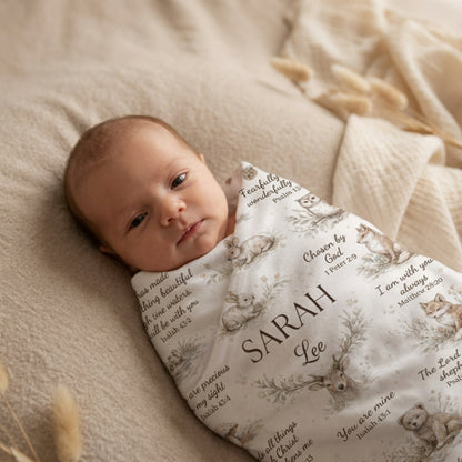 Personalized Christian Baby Name Blanket – Bible Verse Fleece Blanket, Custom Nursery Gift, Faith-Based Baby Shower Gift
