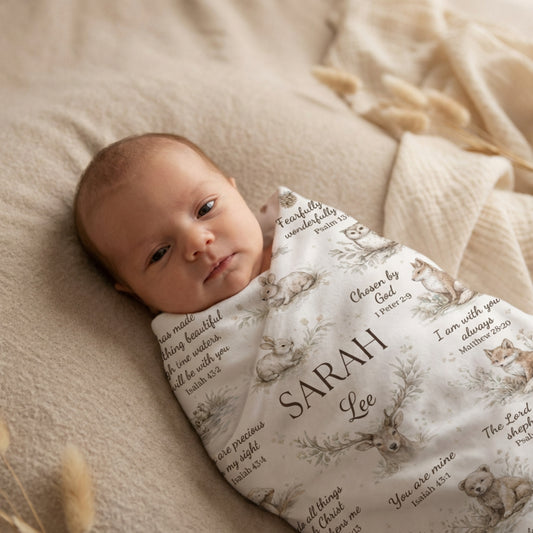 Personalized Christian Baby Name Blanket – Bible Verse Fleece Blanket, Custom Nursery Gift, Faith-Based Baby Shower Gift