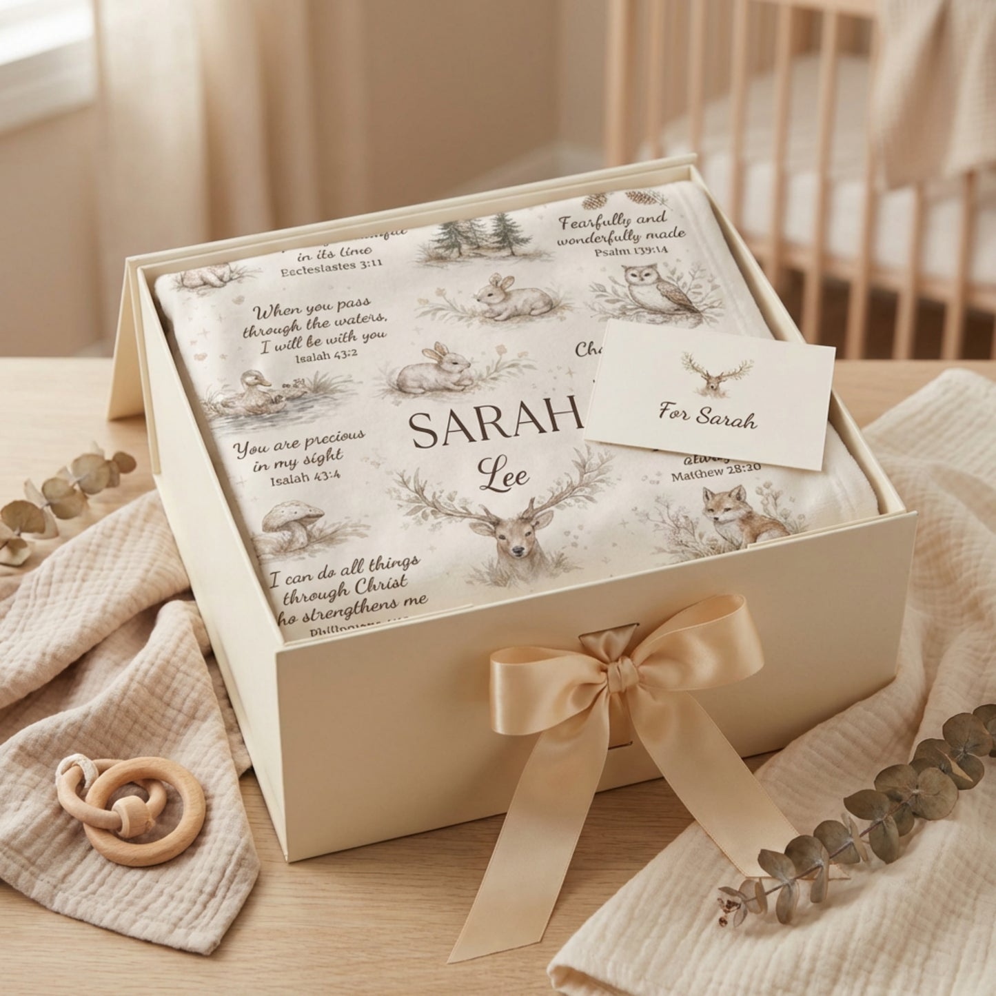 Personalized Christian Baby Name Blanket – Bible Verse Fleece Blanket, Custom Nursery Gift, Faith-Based Baby Shower Gift
