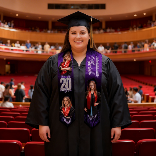 Graduation stole with name and photo collage 2026