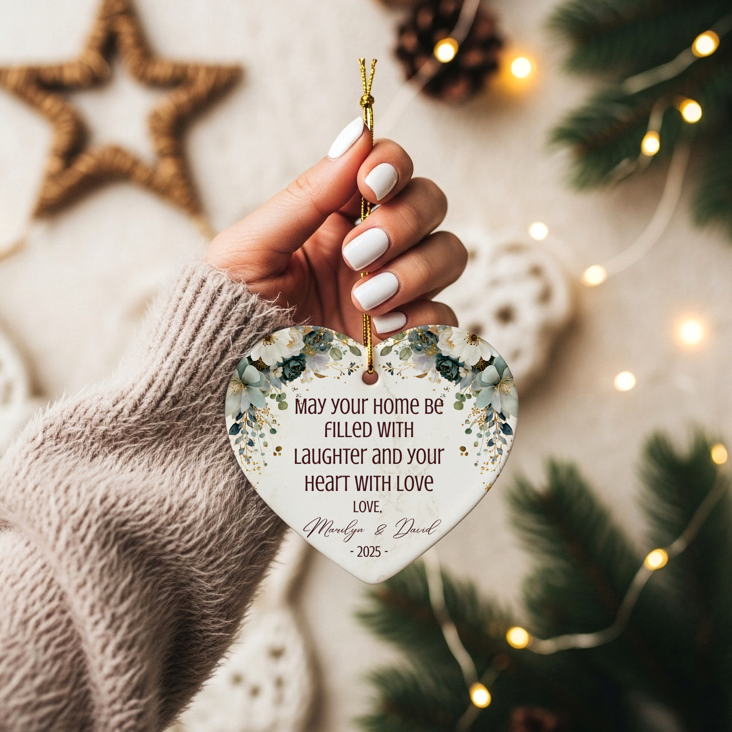 Personalized Married Ornament – Custom Newlywed Ornament with Names & Year – “May Your Home Be Filled with Laughter and Love” Wedding Gift Keepsake