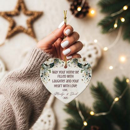 Personalized Married Ornament – Custom Newlywed Ornament with Names & Year – “May Your Home Be Filled with Laughter and Love” Wedding Gift Keepsake