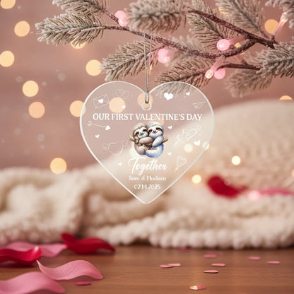 Personalized Acrylic Heart Ornament – Our First Valentine’s Day Gift for Couples, Custom Name & Date Love Keepsake