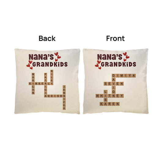 Personalized Crossword Throw Pillow – Nana’s Grandkids Name Gift Keepsake