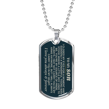 To My Son Dog Tag Necklace – Meaningful Keepsake Gift in Silver or Gold Finish