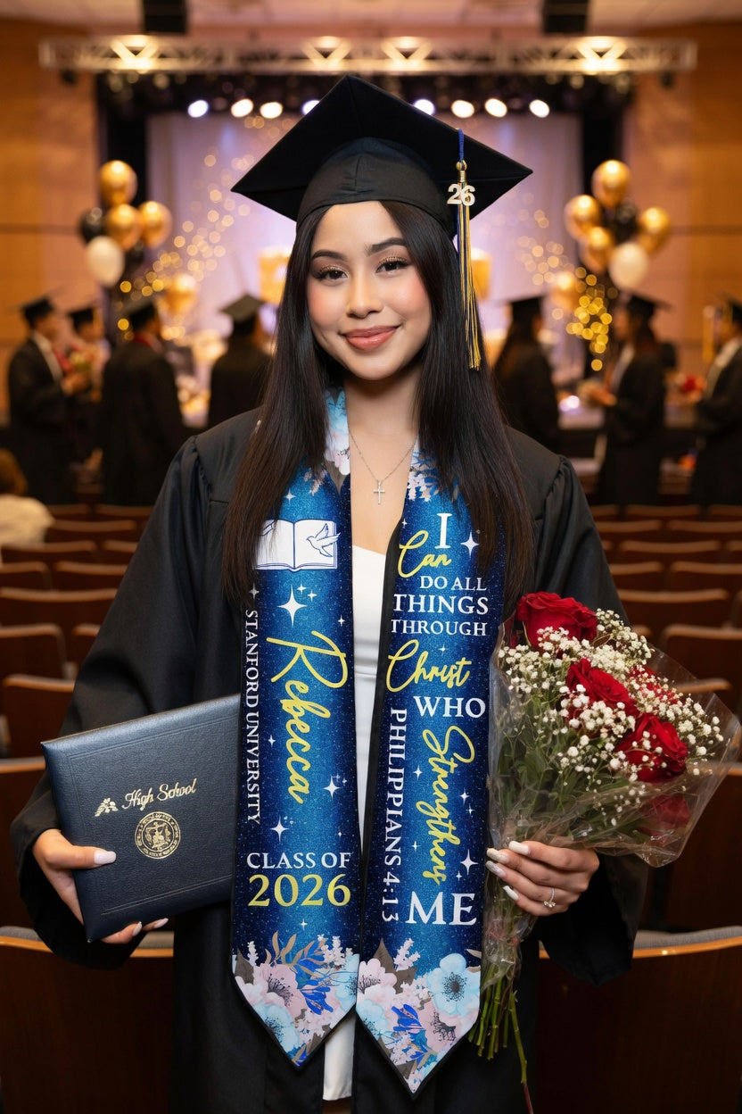 Personalized Graduation Stole – Custom Name, School, Year & Photo | Class of 2026 Graduation Sash | High School & College Grad Gift | Keepsake Graduation Stole