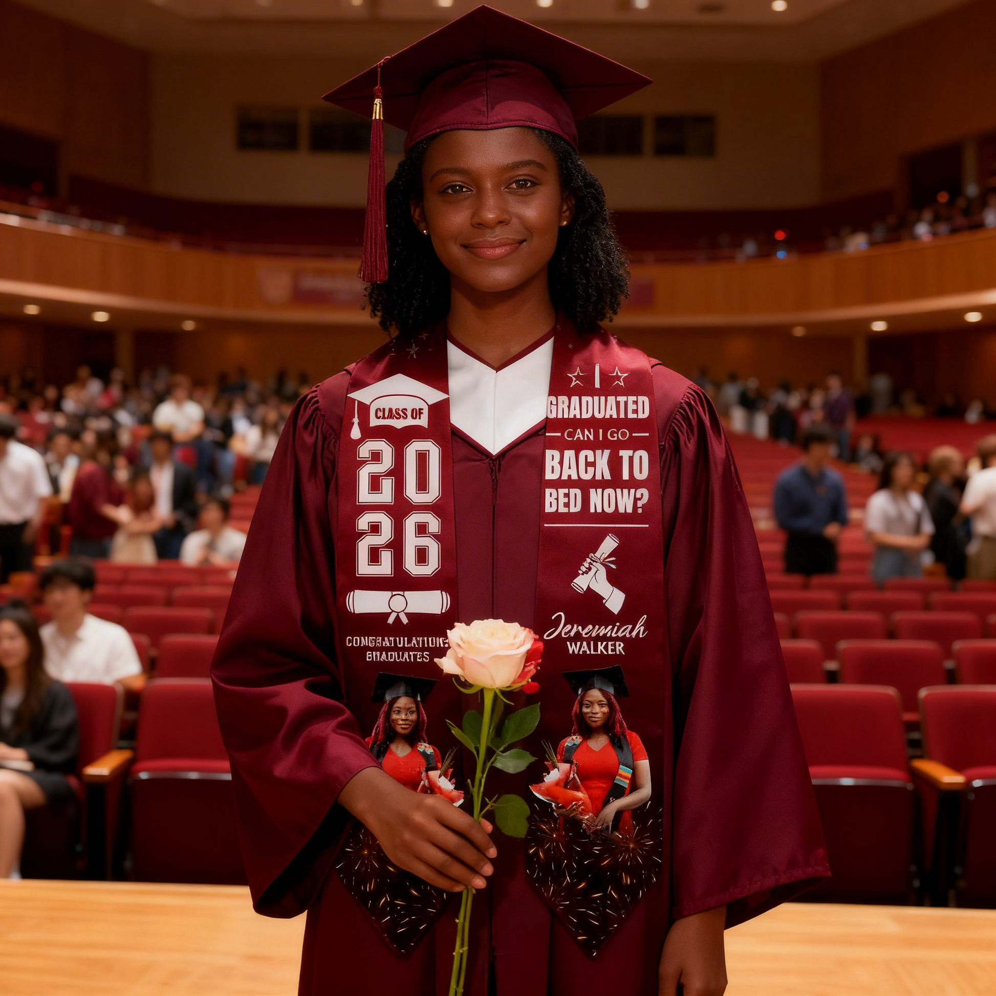 Graduation stole with name and photo collage 2026