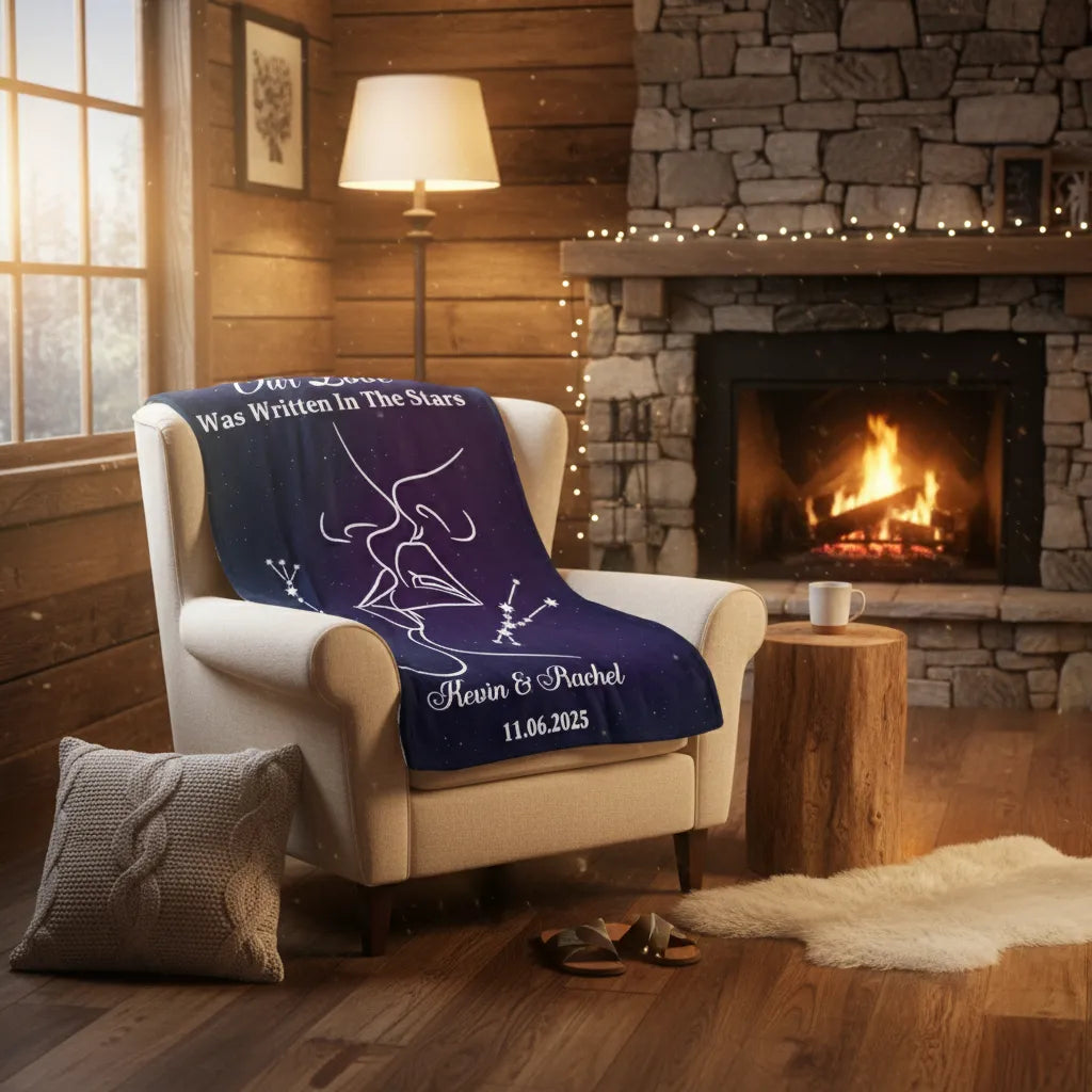 Personalized Valentine Star Blanket – Our Love Was Written in the Stars Coral Fleece Blanket, Custom Names & Date