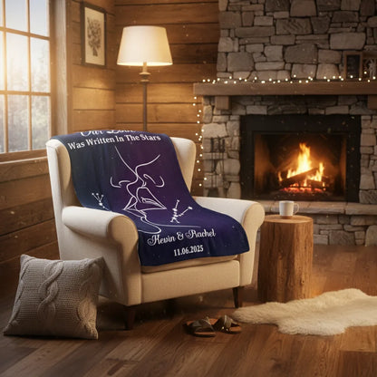 Personalized Valentine Star Blanket – Our Love Was Written in the Stars Coral Fleece Blanket, Custom Names & Date