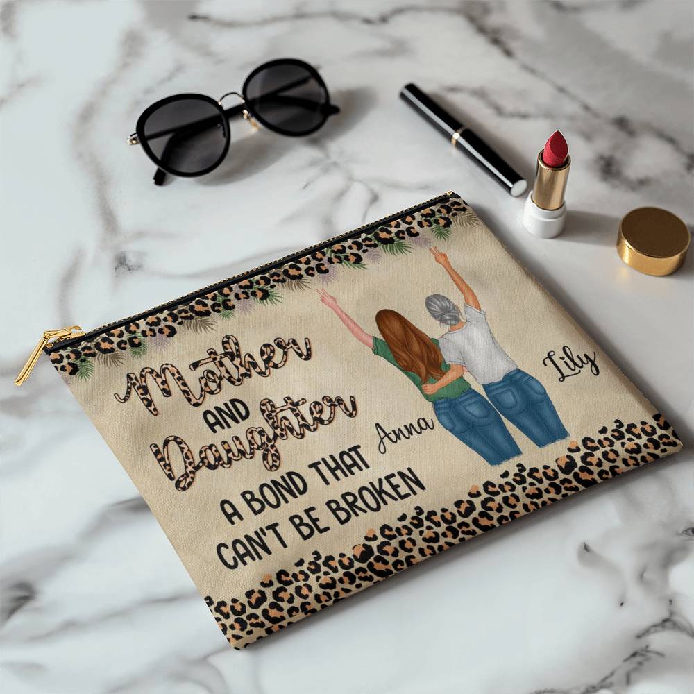 Custom Mother Daughter Makeup Bag – Personalized 2 Character Cosmetic Pouch