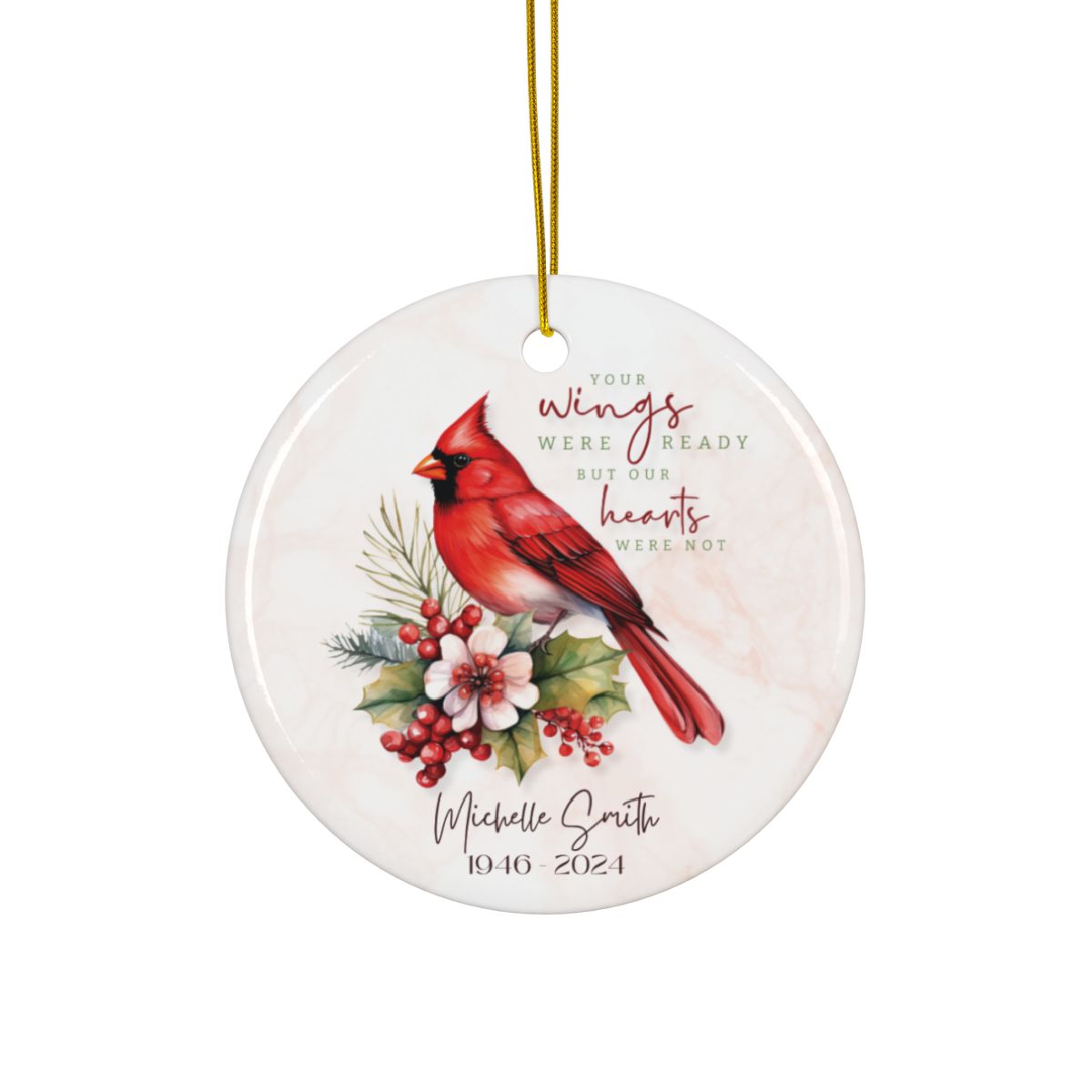 Personalized Memorial Ornament – “Your Wings Were Ready” Cardinal Remembrance Ornament – In Memory of Loved One Christmas Keepsake Gift