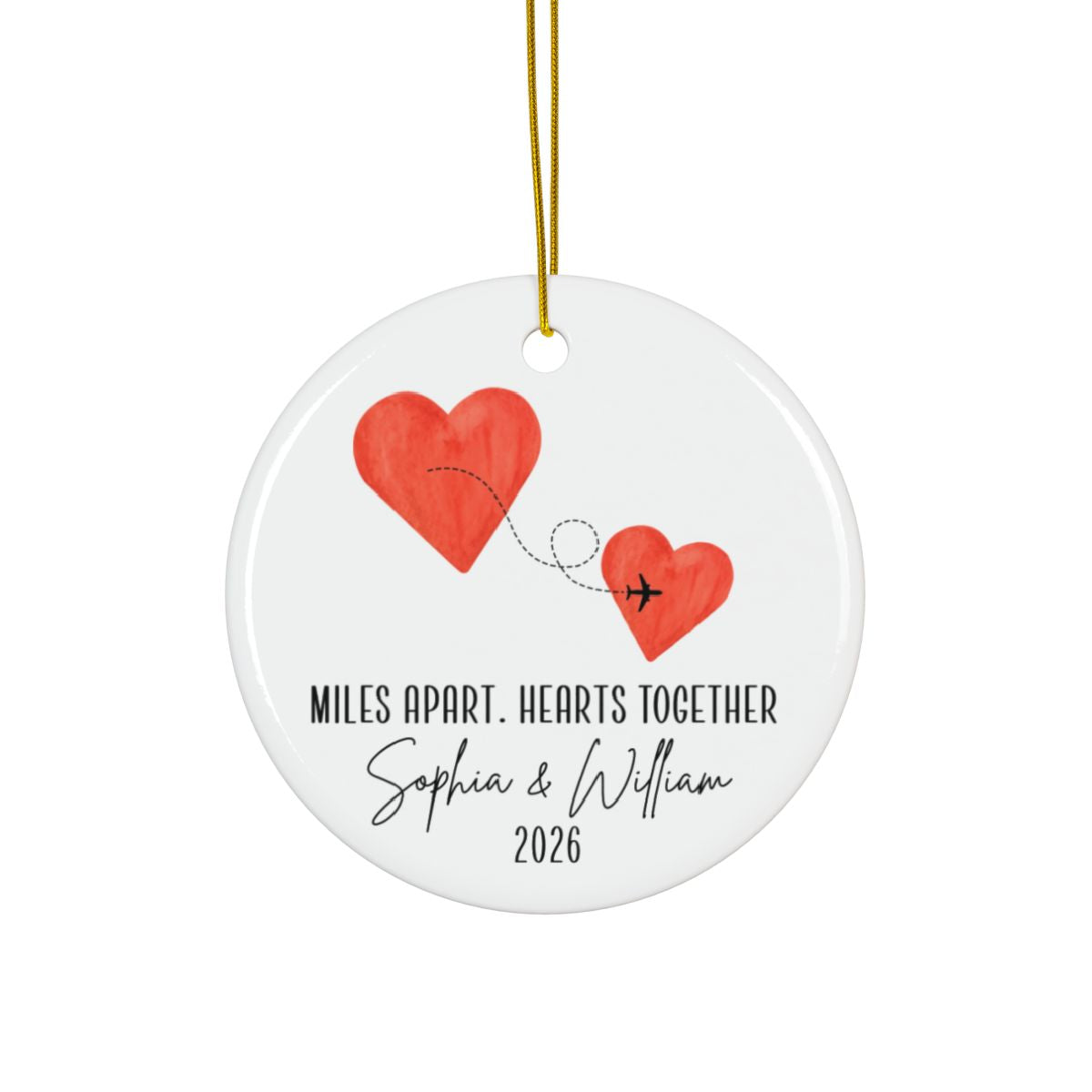 Personalized Valentine’s Day Ornament – Miles Apart but Close at Heart Keepsake