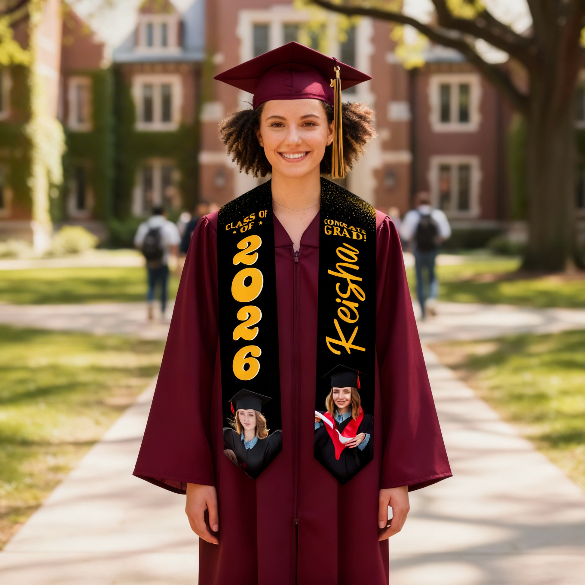 Graduation stole with name and photo collage 2026