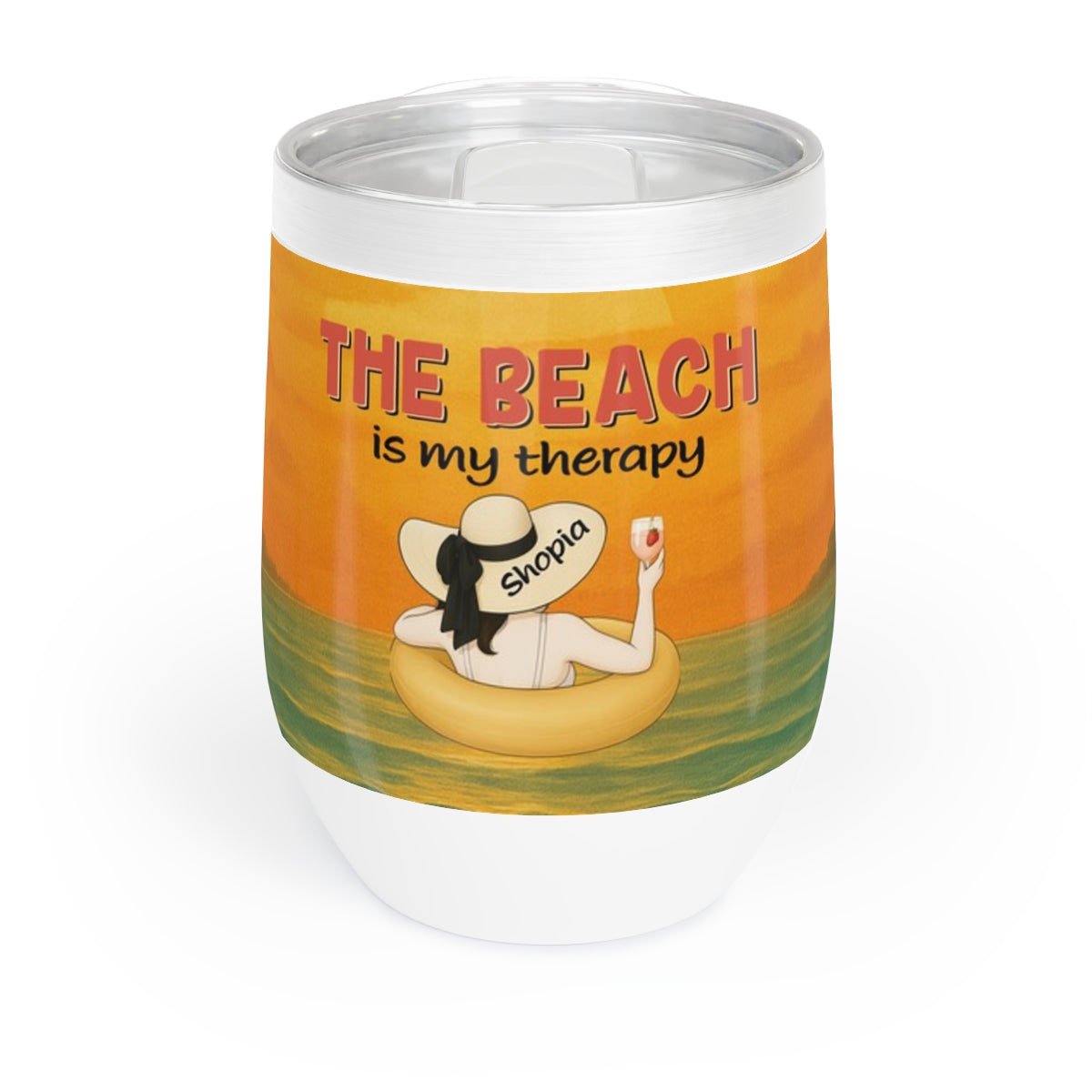 The Beach Is My Therapy Personalized Wine Tumbler | Insulated Tumbler