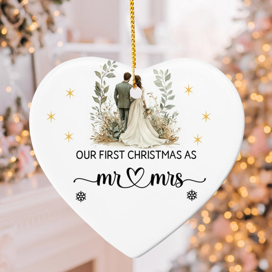 Our First Christmas As Mr & Mrs Ornament – Personalized Ceramic Heart Ornament for Couples, Newlywed Wedding Gift, Bride & Groom Christmas Keepsake 2025
