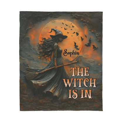 Personalized “The Witch Is In” Halloween Jersey Fleece Blanket