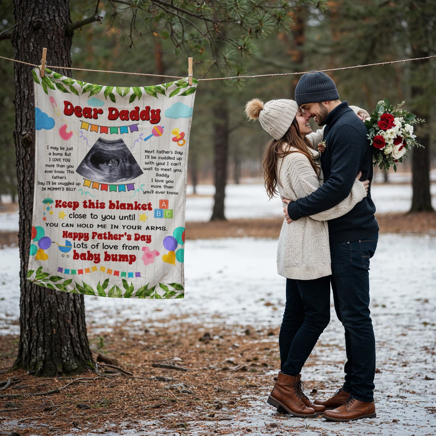 Dear Daddy From Bump" Personalized Ultrasound Father's Day Blanket Gift !