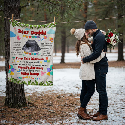 Dear Daddy From Bump" Personalized Ultrasound Father's Day Blanket Gift !