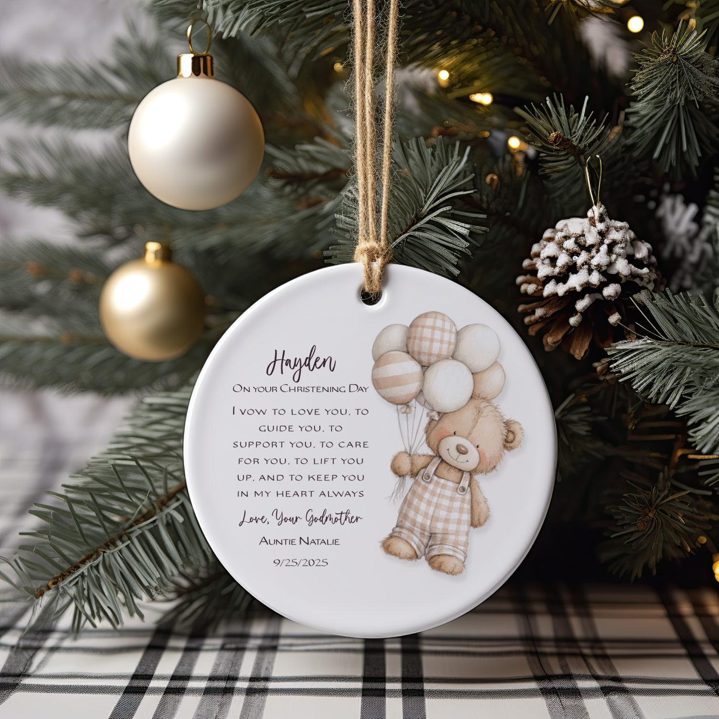 Personalized Christening Ornament – Baby Baptism Gift from Godmother or Loved One – Custom Keepsake with Name & Date – Christening Day Ornament
