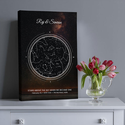 Custom Star Map Canvas – Personalized Night Sky Wall Art with Date, Time & Location !