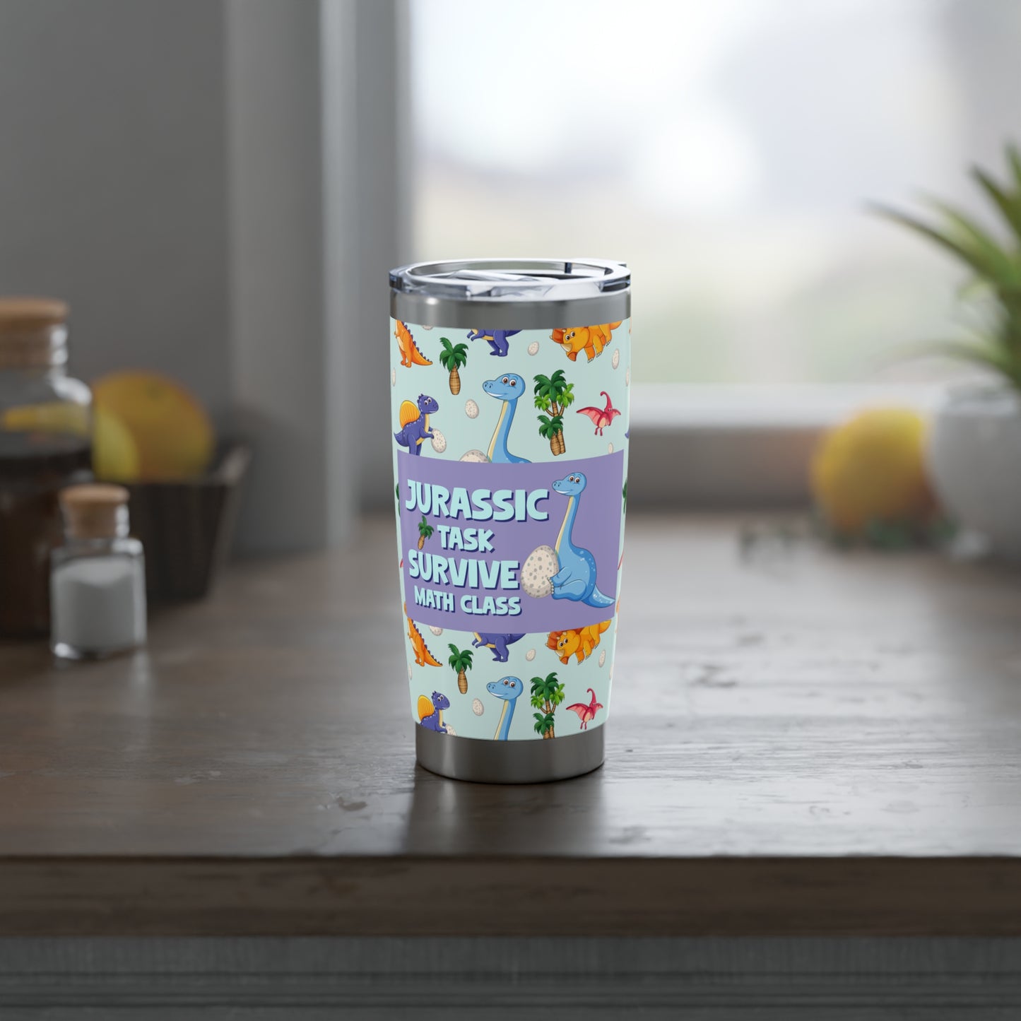 📚 Jurassic Task: Survive Math Class – Funny Dinosaur Kids Tumbler | 20oz Stainless Steel