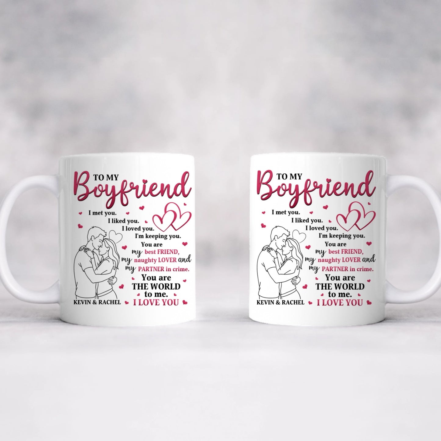 Personalized Valentine Mug for Boyfriend – “To My Boyfriend” I Love You Coffee Mug, Custom Name Gift