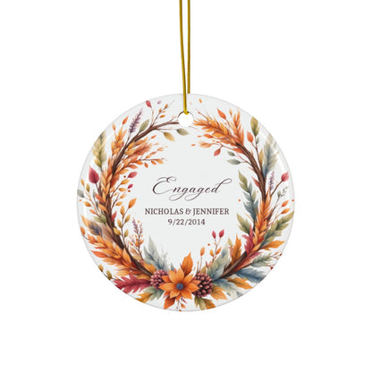 Personalized Engagement Ornament – Custom Names & Date – Wedding Bells Wreath Christmas Keepsake