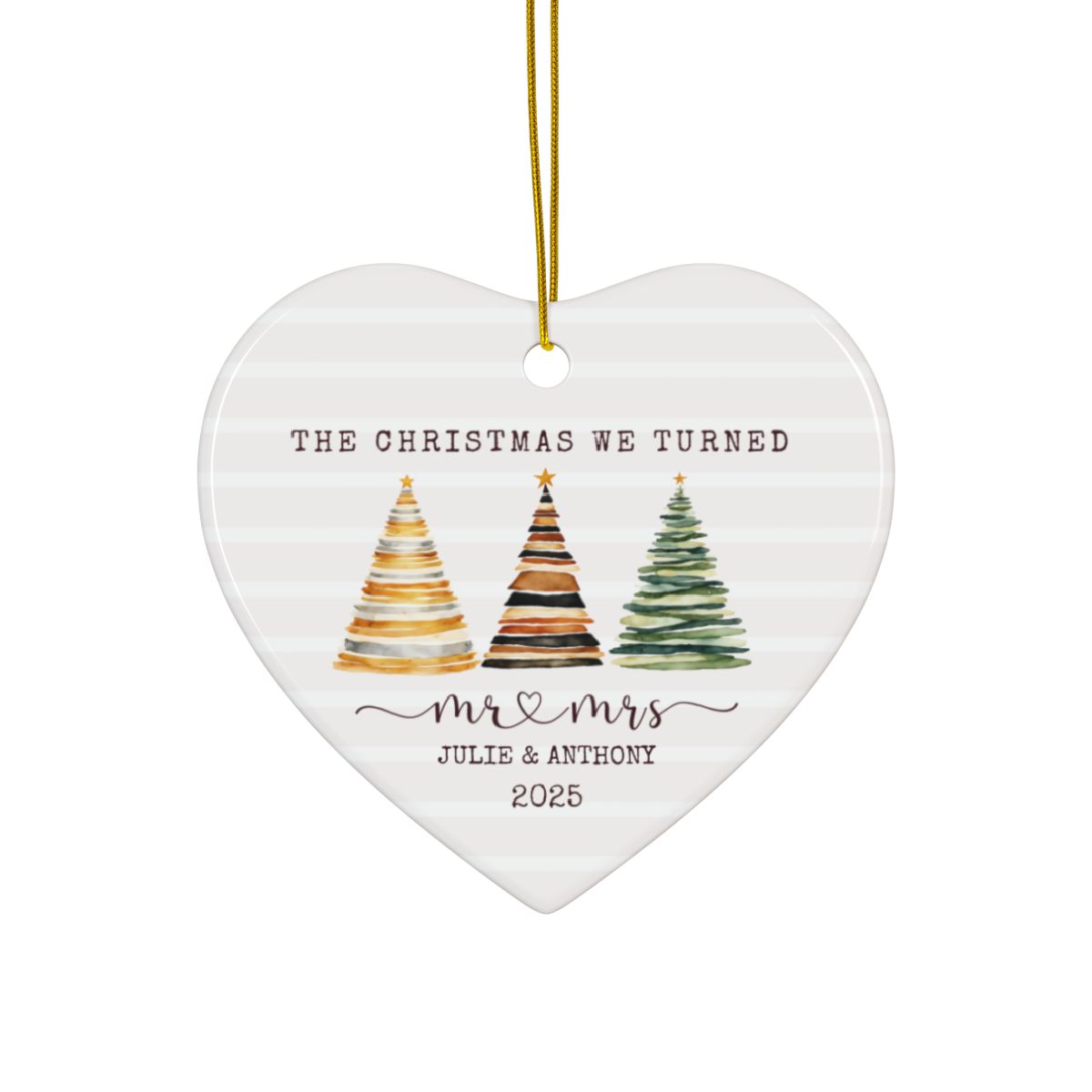 Personalized First Christmas Married Ornament – Custom Heart Ornament with Names & Year – Mr & Mrs Newlywed Christmas Keepsake