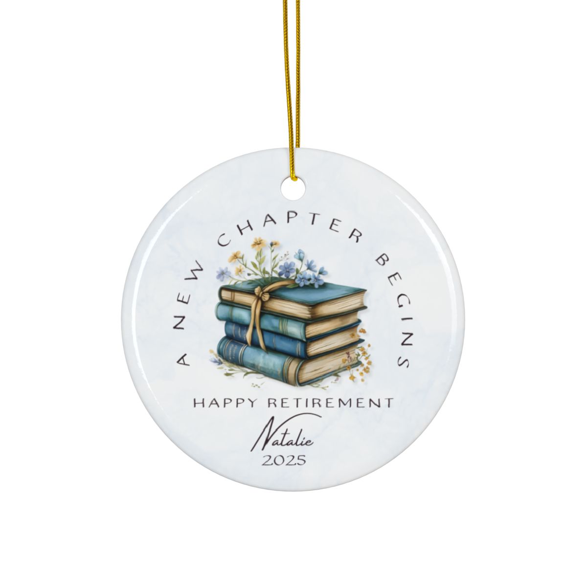 Personalized Retirement Ornament – Custom “A New Chapter Begins” Keepsake with Name & Year – Gift for Retired Coworker or Teacher