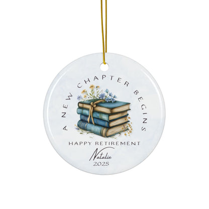 Personalized Retirement Ornament – Custom “A New Chapter Begins” Keepsake with Name & Year – Gift for Retired Coworker or Teacher