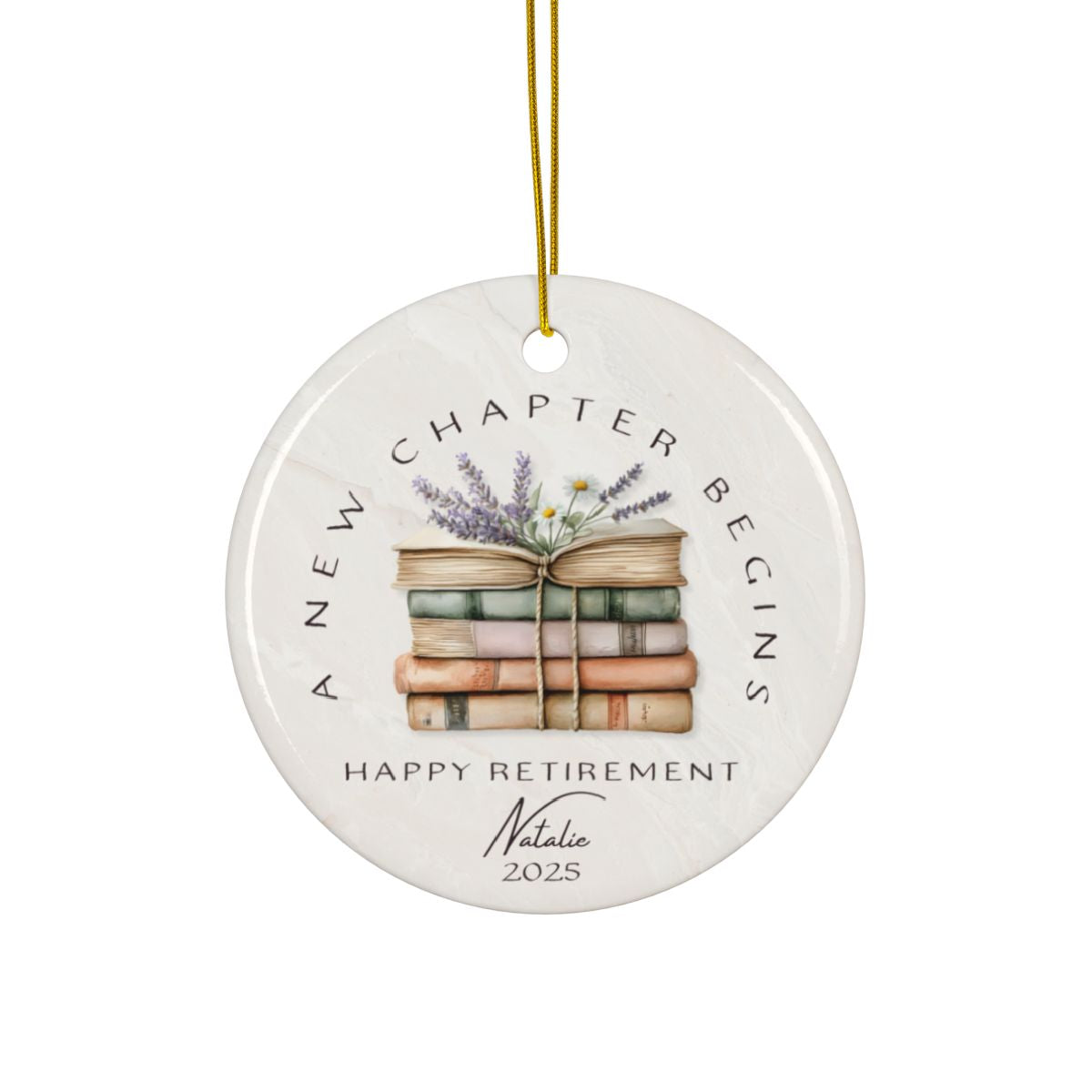 Personalized Retirement Ornament – Custom “A New Chapter Begins” Keepsake with Name & Year – Gift for Retired Coworker or Teacher