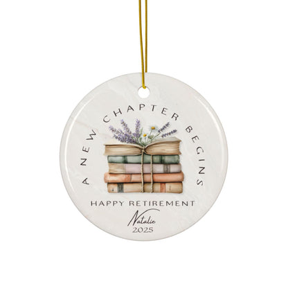 Personalized Retirement Ornament – Custom “A New Chapter Begins” Keepsake with Name & Year – Gift for Retired Coworker or Teacher