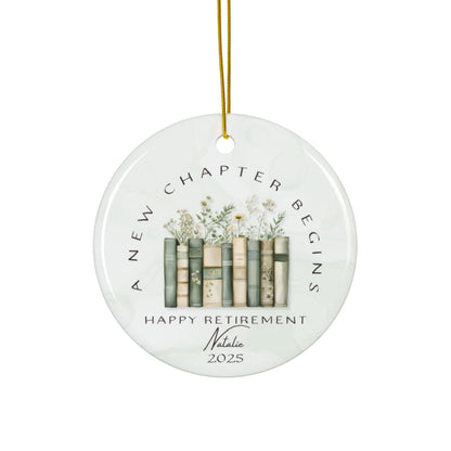 Personalized Retirement Ornament – Custom “A New Chapter Begins” Keepsake with Name & Year – Gift for Retired Coworker or Teacher