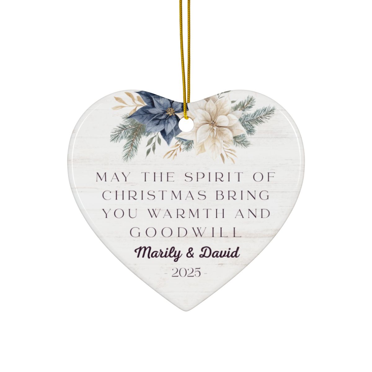 Personalized Heart-Shaped Christmas Ornament - May the Spirit of Christmas Bring You Warmth and Goodwill - Perfect Holiday Keepsake for Couples - 2025 Edition