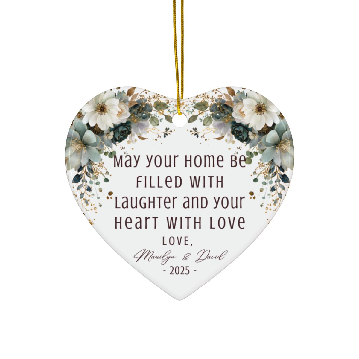 Personalized Married Ornament – Custom Newlywed Ornament with Names & Year – “May Your Home Be Filled with Laughter and Love” Wedding Gift Keepsake