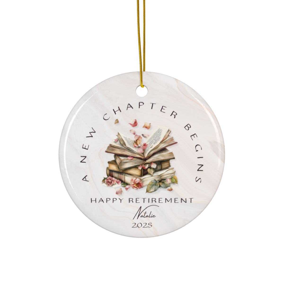 Personalized Retirement Ornament – Custom “A New Chapter Begins” Keepsake with Name & Year – Gift for Retired Coworker or Teacher