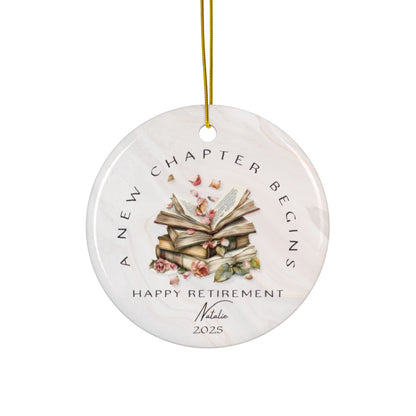 Personalized Retirement Ornament – Custom “A New Chapter Begins” Keepsake with Name & Year – Gift for Retired Coworker or Teacher