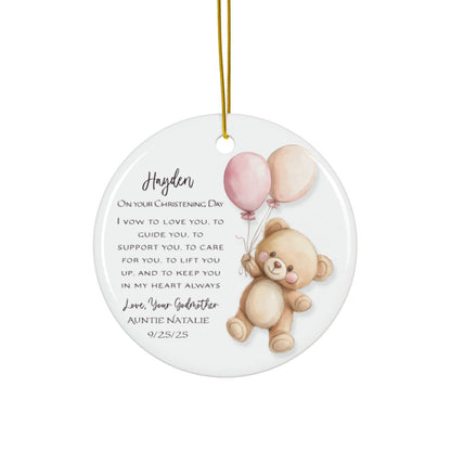Personalized Christening Ornament – Baby Baptism Gift from Godmother or Loved One – Custom Keepsake with Name & Date – Christening Day Ornament