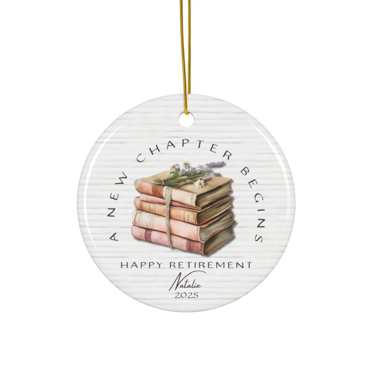 Personalized Retirement Ornament – Custom “A New Chapter Begins” Keepsake with Name & Year – Gift for Retired Coworker or Teacher