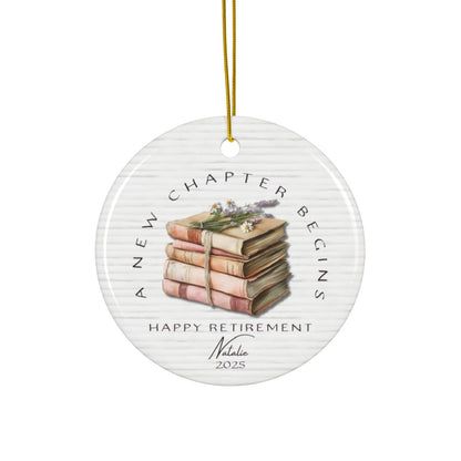 Personalized Retirement Ornament – Custom “A New Chapter Begins” Keepsake with Name & Year – Gift for Retired Coworker or Teacher