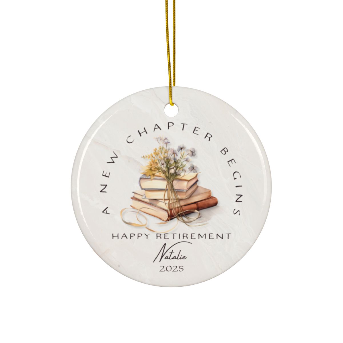 Personalized Retirement Ornament – Custom “A New Chapter Begins” Keepsake with Name & Year – Gift for Retired Coworker or Teacher