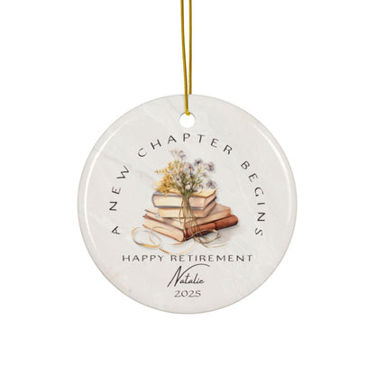 Personalized Retirement Ornament – Custom “A New Chapter Begins” Keepsake with Name & Year – Gift for Retired Coworker or Teacher