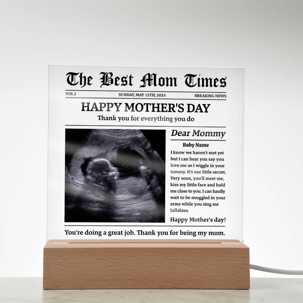 Personalized Baby-to-Mom Newspaper Acrylic Plaque Gift