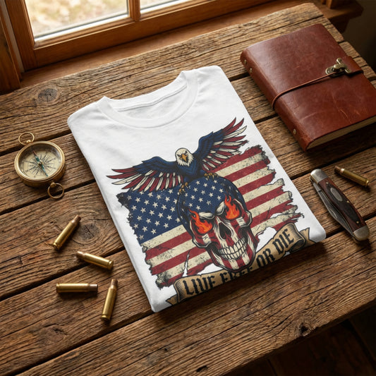 "Live Free or Die" USA 250 T-Shirt – Semiquincentennial 1776-2026 | Patriotic Eagle Skull Shirt | 4th of July Shirt for Men | America 250th Birthday Tee | Born to Be Free