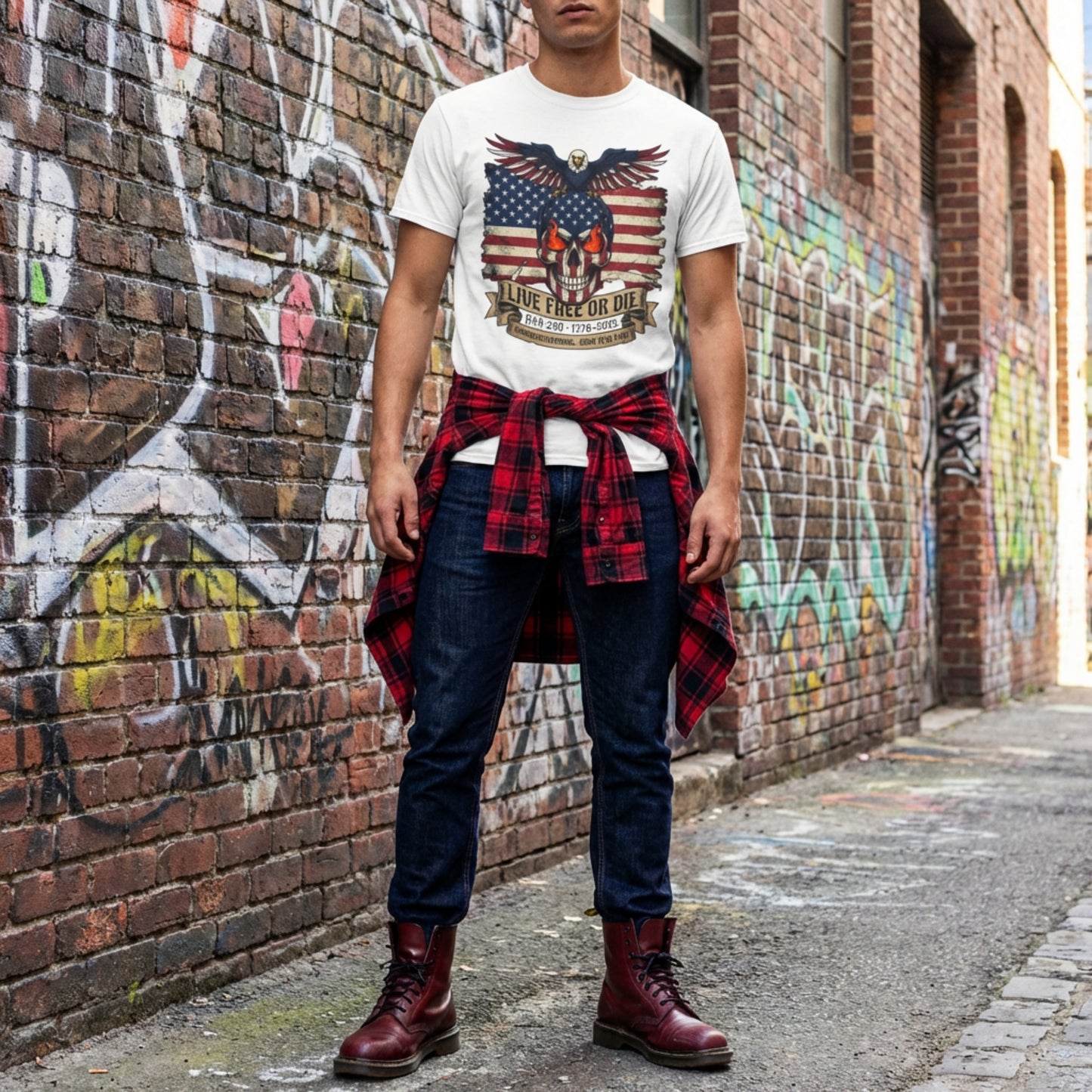 "Live Free or Die" USA 250 T-Shirt – Semiquincentennial 1776-2026 | Patriotic Eagle Skull Shirt | 4th of July Shirt for Men | America 250th Birthday Tee | Born to Be Free