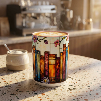 Floral Stained Glass Bookshelf Accent Coffee Mug (11/15oz)