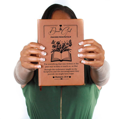 Custom “Dear God” Prayer Journal with Name – Faith, perfect for heartfelt reflections and prayer, featuring Romans 15:4.